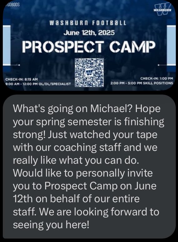 Michael Scott (@michaelsco79290) on Twitter photo Thank you coach <a href="/CoachJTGlen/">Jacob Glendinning</a> for the camp offer!!!
<a href="/CoachJewell22/">Coach Jewell</a> <a href="/IchabodFTBL/">Washburn Football</a> <a href="/Coach_WFox/">Will Fox</a> <a href="/JPRockMO/">JP Rock</a> <a href="/6starfootballMO/">Six Star Football | MISSOURI</a> <a href="/PrepRedzoneMO/">Prep Redzone Missouri</a> Thank you coach <a href="/CoachJTGlen/">Jacob Glendinning</a> for the camp offer!!!
<a href="/CoachJewell22/">Coach Jewell</a> <a href="/IchabodFTBL/">Washburn Football</a> <a href="/Coach_WFox/">Will Fox</a> <a href="/JPRockMO/">JP Rock</a> <a href="/6starfootballMO/">Six Star Football | MISSOURI</a> <a href="/PrepRedzoneMO/">Prep Redzone Missouri</a>