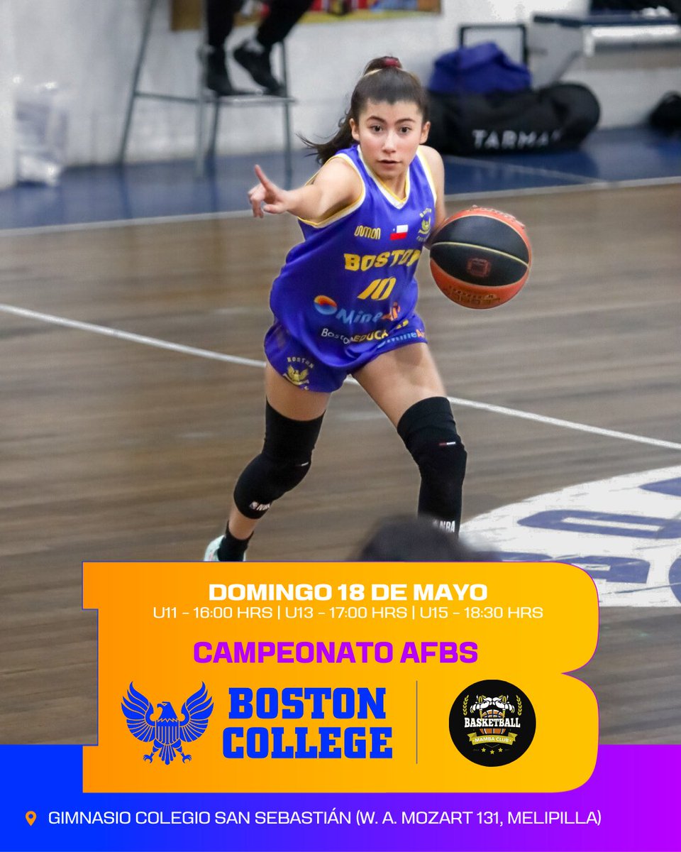 🏀 Las series femeninas U11, U13 y U15 de las #Águilas 🦅 están mentalizadas en su siguiente compromiso por el Campeonato de la Asociación Femenina de Básquetbol Santiago 🏆. ¡Con todo chicas! 💪🏼

🆚 Mamba Club
📅 Domingo 18/05
📍 Gimnasio Colegio San Sebastián

#VamosBoston 🔵🟡