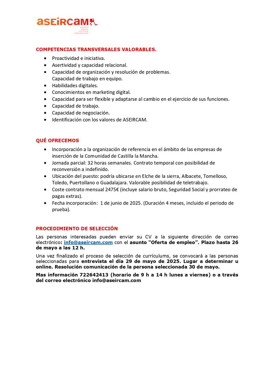 Buscamos cubrir un puesto de trabajo para nuestra secretaría técnica.