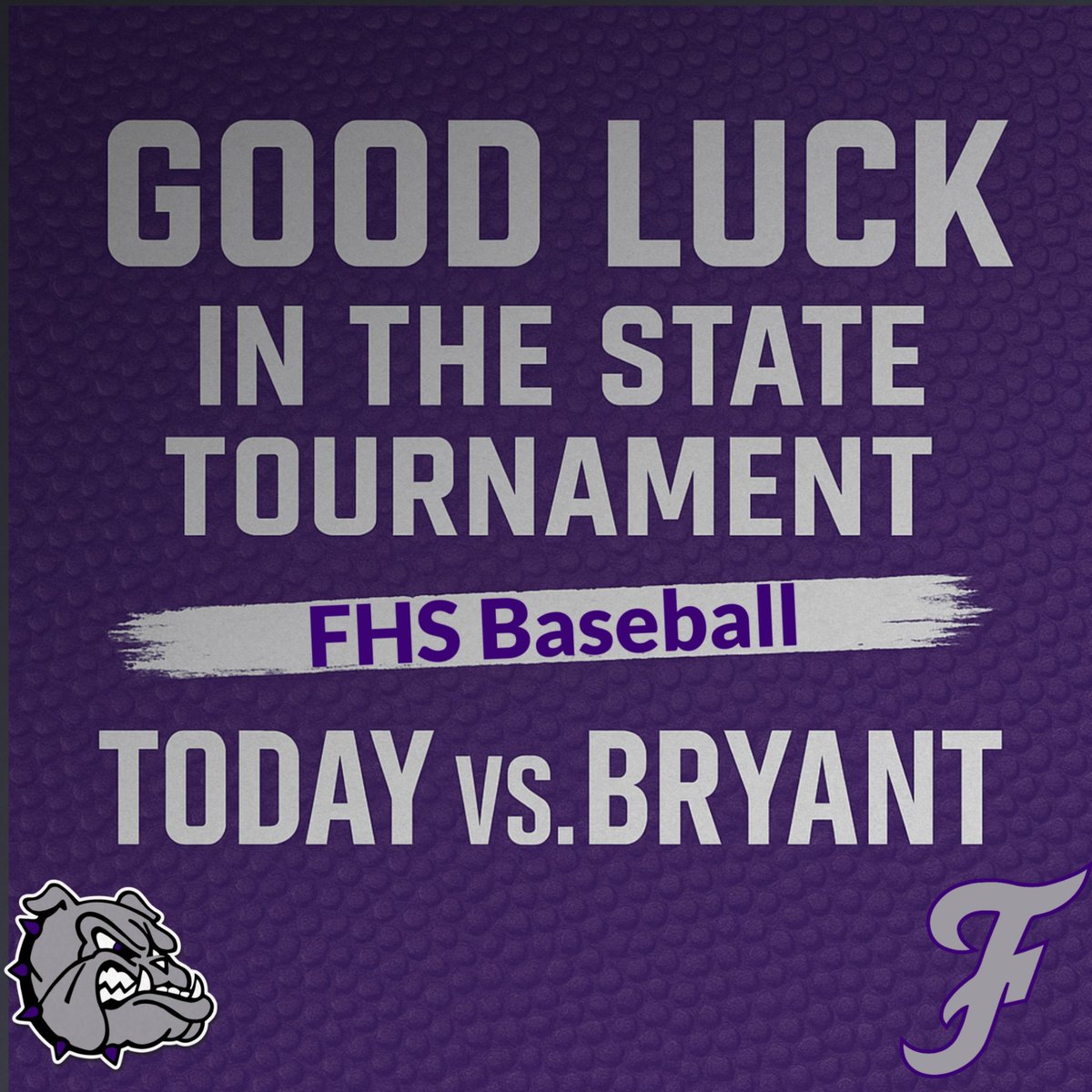 ⚾️Let’s go, Diamond Dogs! ⚾️
Wishing our baseball squad the best as they battle Bryant in the state tournament today. Go get it!

#PurpleReign #FAM1LY