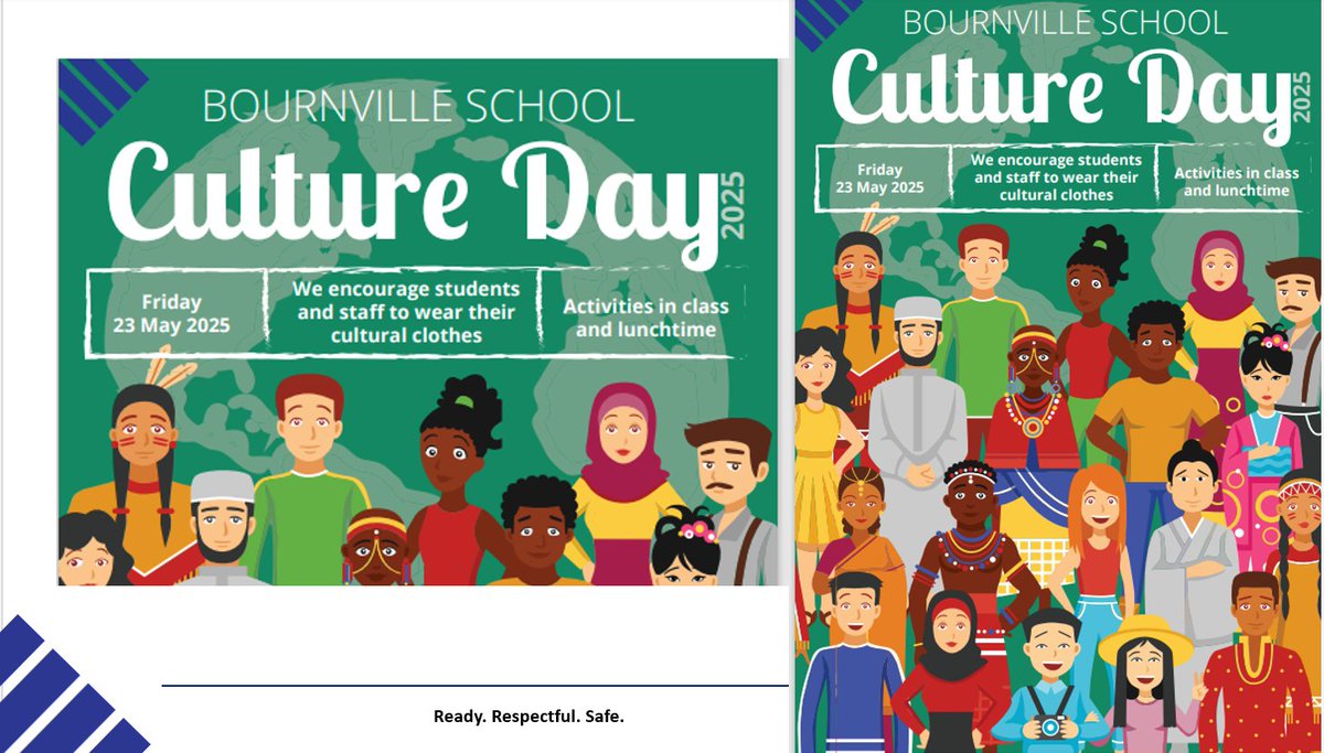 BournvilleSch's tweet photo. We are pleased to announce our Culture Day takes place on Friday 23rd May. Full details can be found on our website. Staff and students welcome to wear cultural dress. #tradition #respectandtolerance #culture https://t.co/8ZwWo0Ub6F