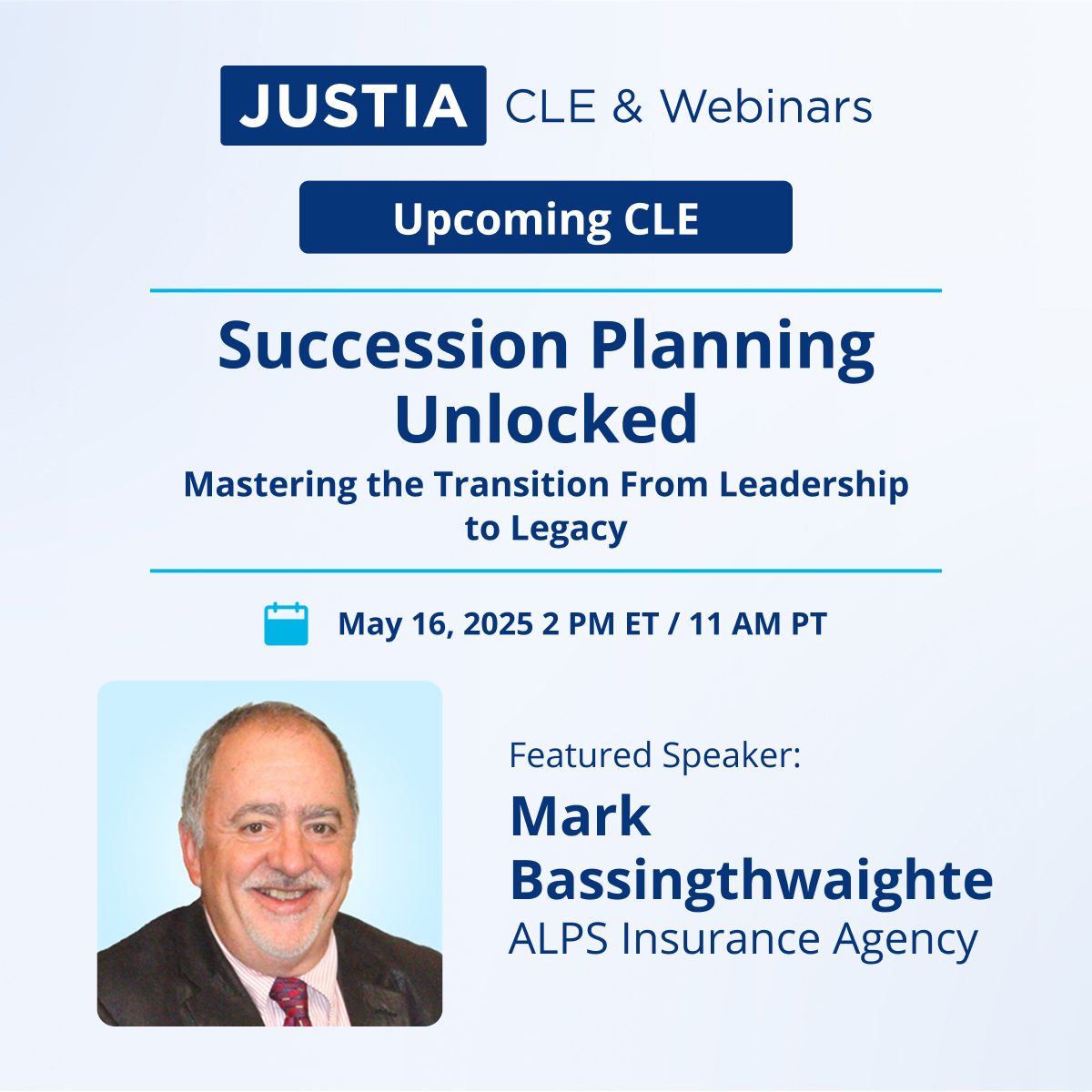 justiacom's tweet photo. 𝐅𝐑𝐄𝐄 webinar today at 2pm ET / 11am PT https://t.co/fiAgAL7P18 Are you a practicing attorney thinking about retirement - or know a lawyer who is? Join Mark Bassingthwaighte for his free webinar Succession Planning Unlocked: Mastering the Transition From Leadership to Legacy https://t.co/4lOmWGEPR4