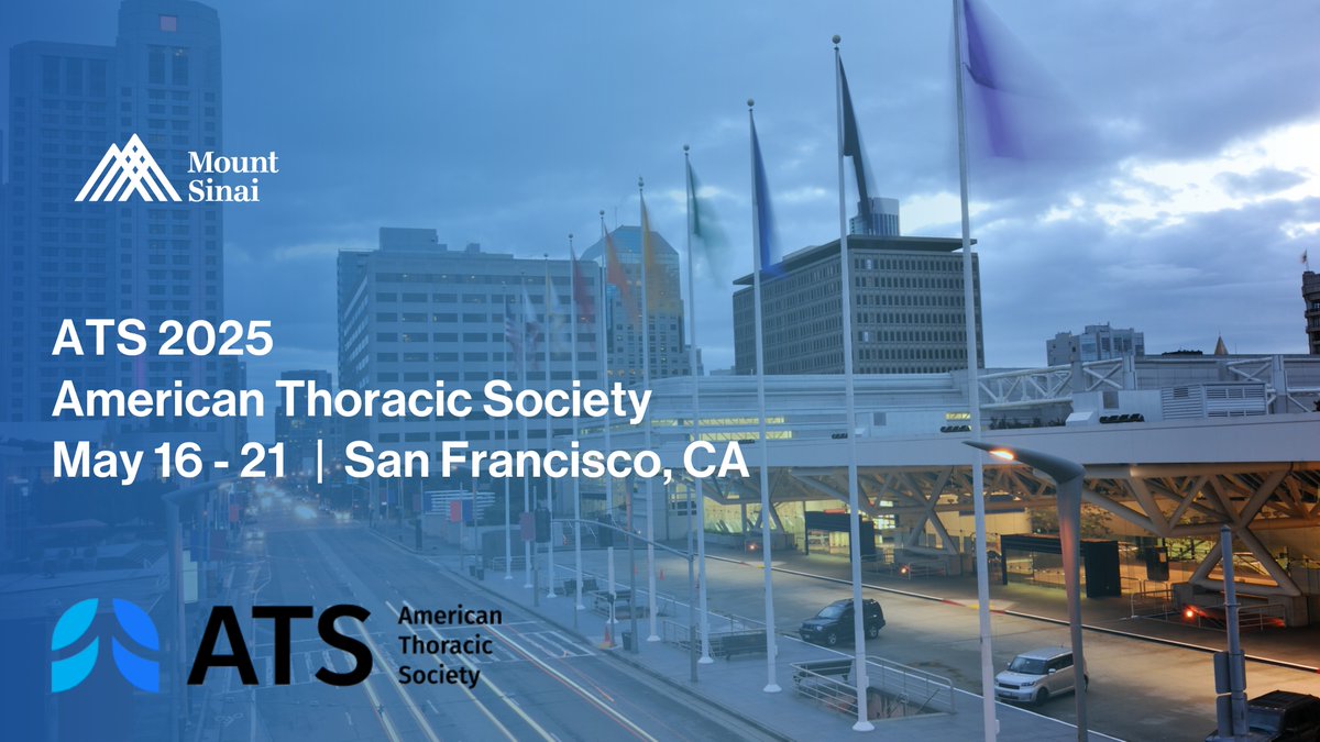 Mount Sinai Department of Medicine (@domsinainyc) on Twitter photo We’re proud to showcase Mount Sinai’s latest in pulmonary, critical care, and sleep medicine at #ATS2025, May 16–21 in San Francisco. See all our presenters: bit.ly/43xaDBj
#OneATS #ThoracicMedicine #AcademicMedicine <a href="/IcahnMountSinai/">Icahn School of Medicine at Mount Sinai</a>
<a href="/atscommunity/">American Thoracic Society (ATS)</a> <a href="/Respiratory_NYC/">Mount Sinai - National Jewish Health Respiratory</a> We’re proud to showcase Mount Sinai’s latest in pulmonary, critical care, and sleep medicine at #ATS2025, May 16–21 in San Francisco. See all our presenters: bit.ly/43xaDBj
#OneATS #ThoracicMedicine #AcademicMedicine <a href="/IcahnMountSinai/">Icahn School of Medicine at Mount Sinai</a>
<a href="/atscommunity/">American Thoracic Society (ATS)</a> <a href="/Respiratory_NYC/">Mount Sinai - National Jewish Health Respiratory</a>
