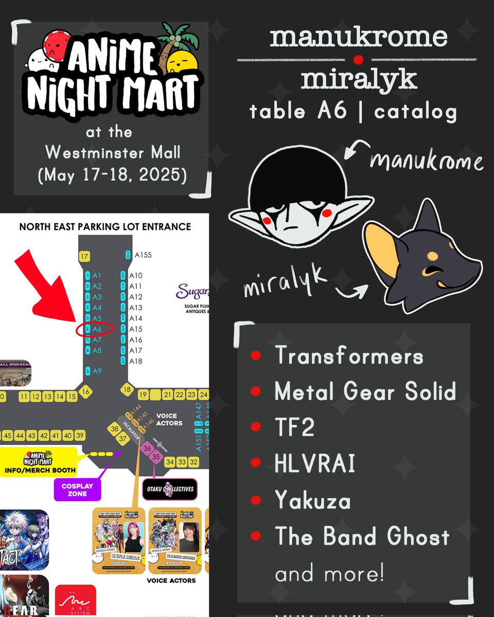 manukrome's tweet photo. gonna be vending for my first time in anime night mart at westminster mall this weekend! i'll be sharing my table with my friend @miralyk, so check out her stuff as well! here's my catalog (1/2) #artistalley #fanart https://t.co/Fz43nfZNpv