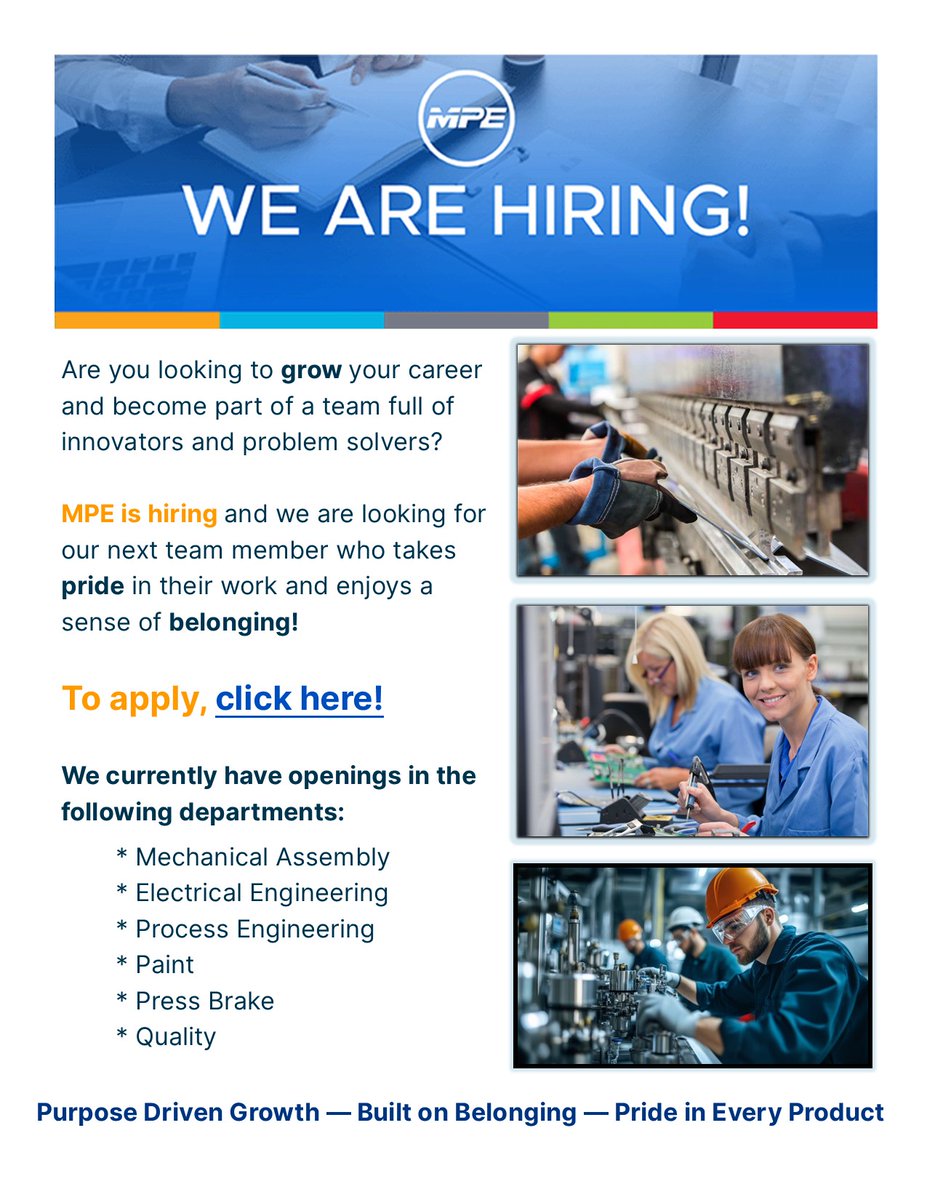 MPEDsignDeliver's tweet photo. 💥MPE Inc. is looking to hire passionate individuals ready to make an impact. Explore our open positions and apply today @ https://t.co/KDvUR7amli https://t.co/E3cOHqwdKD