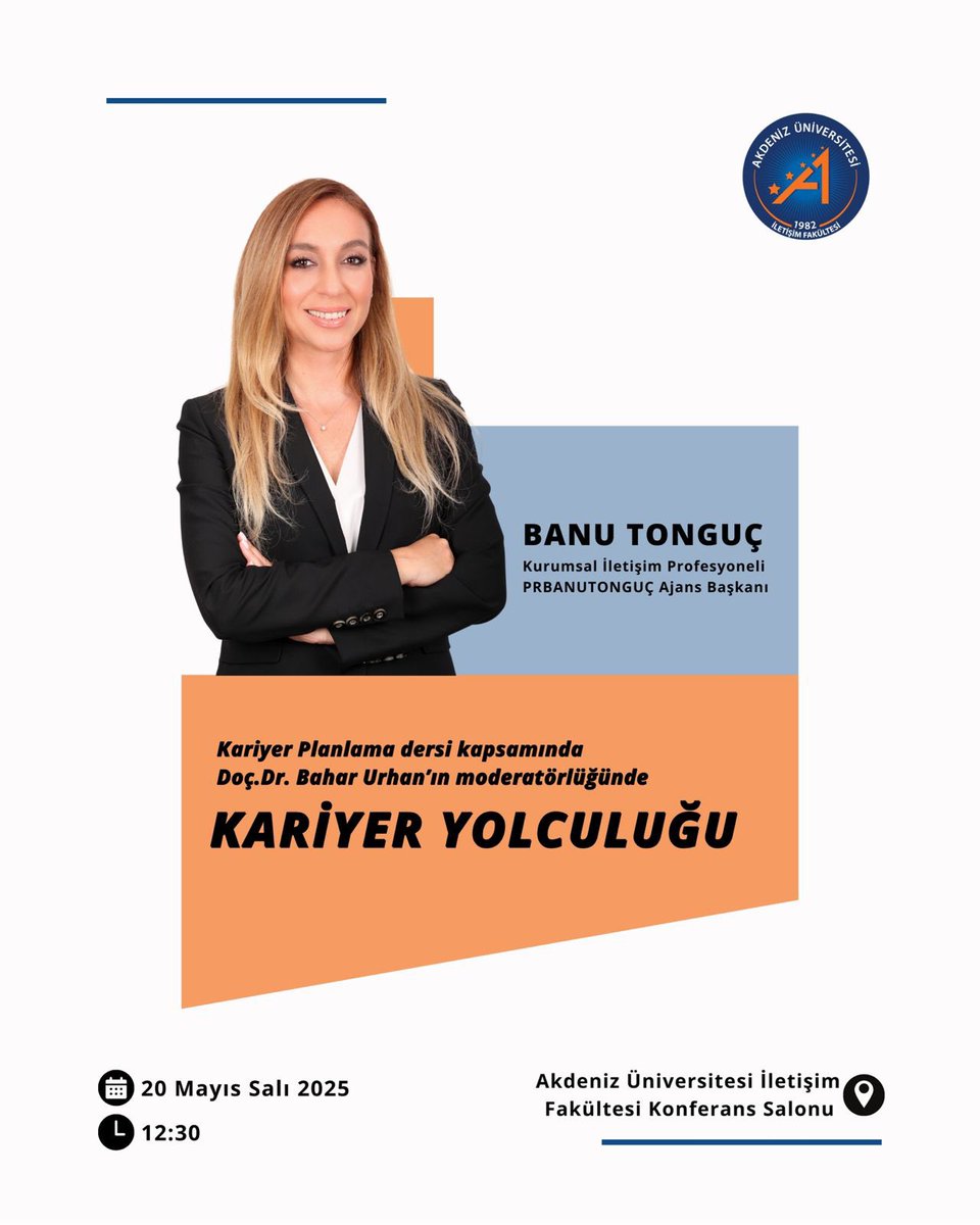 Akdeniz Üniversitesi İletişim Fakültesi  Kariyer Planlama dersleri kapsamında Doç. Dr. Bahar Urhan moderatörlüğünde gerçekleşecek  Kariyer Yolculuğu etkinliğinde İLEF ‘li genç meslektaşlarımla birlikte olmaktan büyük mutluluk duyacağım . 
İLEF ‘li olmak ayrıcalıktır.
20 Mayıs