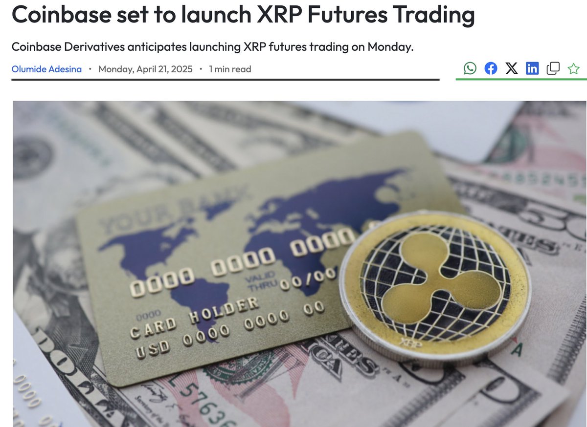 Coinbase Derivatives anticipates launching XRP futures trading today!