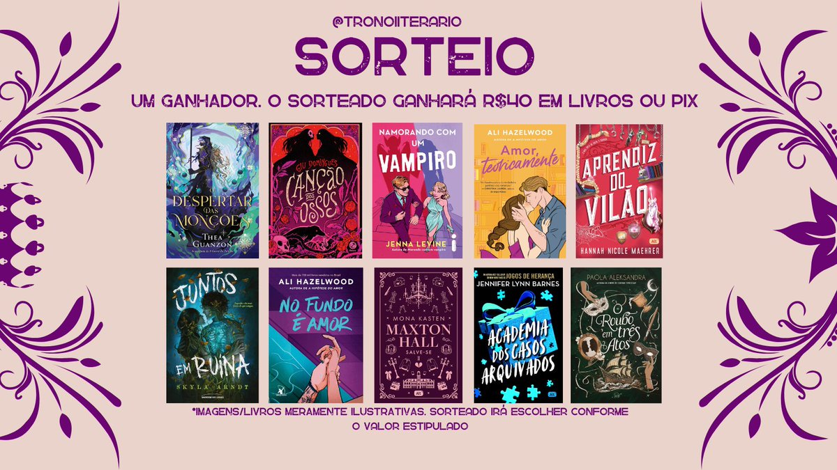 💜 Sorteio relâmpago💜

✨ R$40 em livros da wishlist ou p1x ✨

Regras:

📚Seguir <a href="/tronoIiterario/">Trono literário</a>

📌 RT e FAV no tweet FIXADO (atual)
🔄 RT nesse tweet (sem citar)
💬 Comente o livro desejado OU marque um amig

🫶  Sorteio dia 19/5