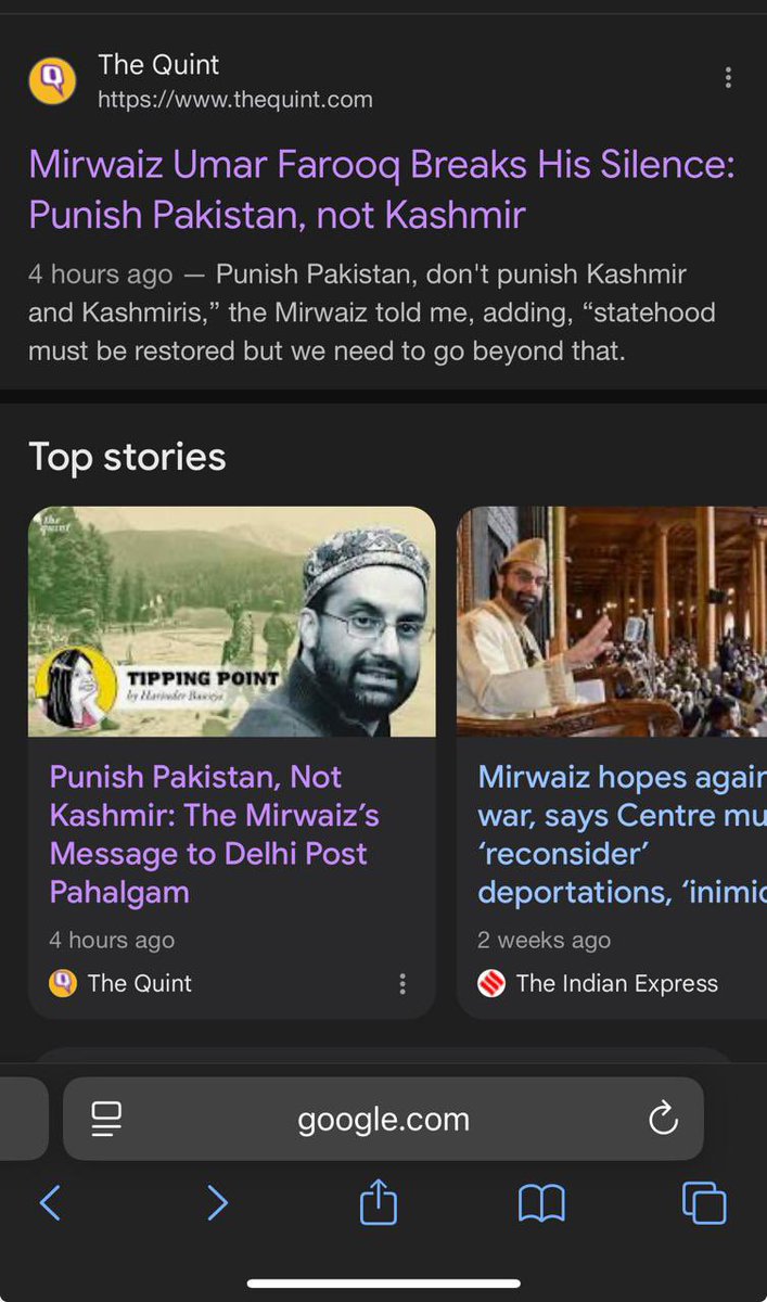 imrankehwah's tweet photo. Credit must be given to Mirwaiz Umar Farooq sb for his remarkable shift—from once being the poster boy of pro-Pakistan sentiment, famously echoing slogans like “Pakistan Zindabad” from the pulpit to now openly calling for accountability from Pakistan and justice for Kashmiris. His bold remark in a recent interview with The Quint, urging to “punish Pakistan, not Kashmiris,” marks a significant departure from his earlier positions. From sermonising separatism to advocating for statehood, it has indeed been a political pilgrimage.

His recent appeal for peace and dialogue to bridge the widening gap between Srinagar and New Delhi reflects a noteworthy evolution in both tone and substance deserves appreciation. 

Furthermore, his unequivocal condemnation of the Pahalgam attack and leadership in unity protests—despite being under house arrest and heading a party that remains banned—demonstrate considerable political courage and a sincere commitment to constructive engagement.

In a landscape often dominated by extremes, a moderate voice speaking the language of reconciliation, statehood, and peace stands out. New Delhi would do well to acknowledge this shift—especially when it comes from someone long regarded as a symbol of separatist sentiment.