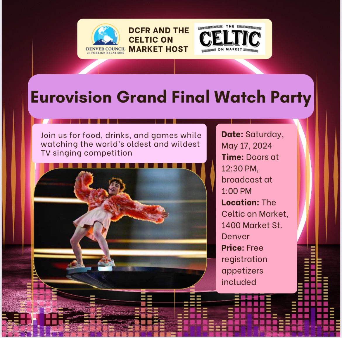 Toon Army Denver (@milehighmagpies) on Twitter photo Our friends <a href="/CelticonMarket/">Celtic on Market & OTB</a> will host the <a href="/Eurovision/">Eurovision Song Contest</a> final tomorrow! Witness the sirens and sultans of song live🎶 Our friends <a href="/CelticonMarket/">Celtic on Market & OTB</a> will host the <a href="/Eurovision/">Eurovision Song Contest</a> final tomorrow! Witness the sirens and sultans of song live🎶