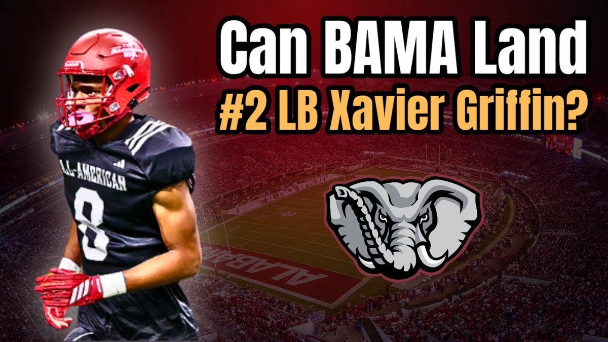 TheBamaStandard's tweet photo. Can Alabama steal 5-Star LB Xavier Griffen?π¨
We discuss the Tideβs chances of landing the No. 2 LB in the 2026 class in this video!π₯
πΊ: https://t.co/lMpgu93HOj
#CollegeFootball #RollTide #BamaFactor #AlabamaRecruiting https://t.co/1KLUXfUiDg