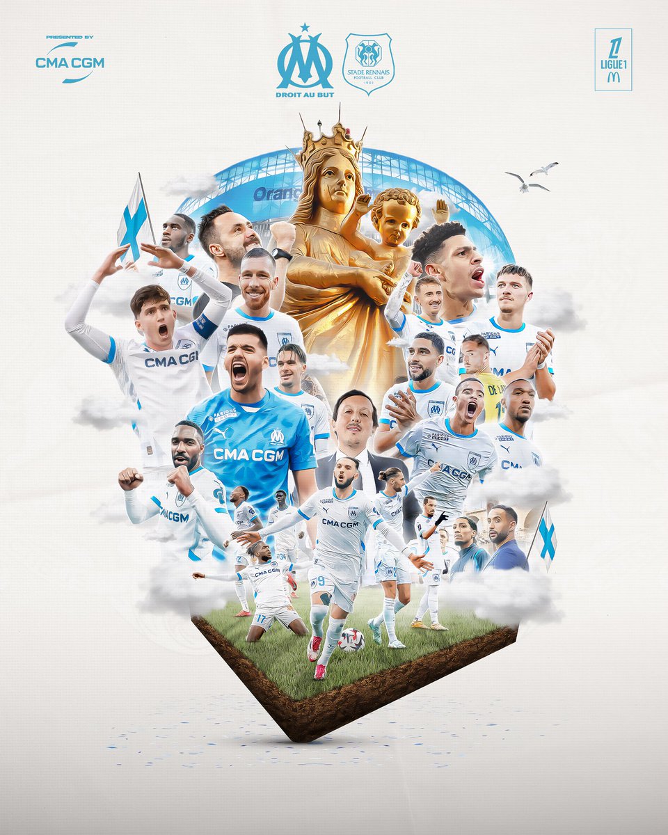 𝐌𝐀𝐑𝐒𝐄𝐈𝐋𝐋𝐄 ⚔️ 𝐑𝐄𝐍𝐍𝐄𝐒

𝗟’<a href="/OM_Officiel/">Olympique de Marseille</a> 𝗿𝗲𝗰̧𝗼𝗶𝘁 𝗹𝗲 <a href="/staderennais/">Stade Rennais F.C.</a> 𝗽𝗼𝘂𝗿 𝗹𝗮 𝟯𝟰𝗲̀𝗺𝗲 𝗲𝘁 𝗱𝗲𝗿𝗻𝗶𝗲̀𝗿𝗲 𝗷𝗼𝘂𝗿𝗻𝗲́𝗲 𝗱𝗲 <a href="/Ligue1/">Ligue 1 McDonald's</a> ⚽️

🎨 : <a href="/RawMan_/">Rawman 🎨</a> 

𝐀𝐋𝐋𝐄𝐙 𝐋’𝐎𝐌 🩵

(𝘓𝘪𝘬𝘦𝘴 𝘦𝘵 𝘱𝘢𝘳𝘵𝘢𝘨𝘦𝘴 𝘢𝘱𝘱𝘳𝘦́𝘤𝘪𝘦́𝘴)
#TeamOM #OMSRFC