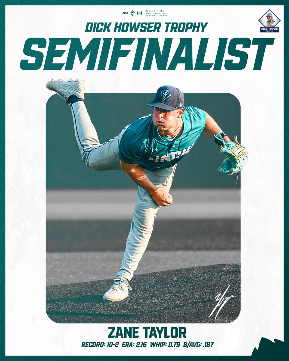 UNCWBaseball's tweet photo. Zane Taylor has been named a Dick Howser Trophy semifinalist 🏆

#SeahawkBaseball https://t.co/5XYV82FnOe