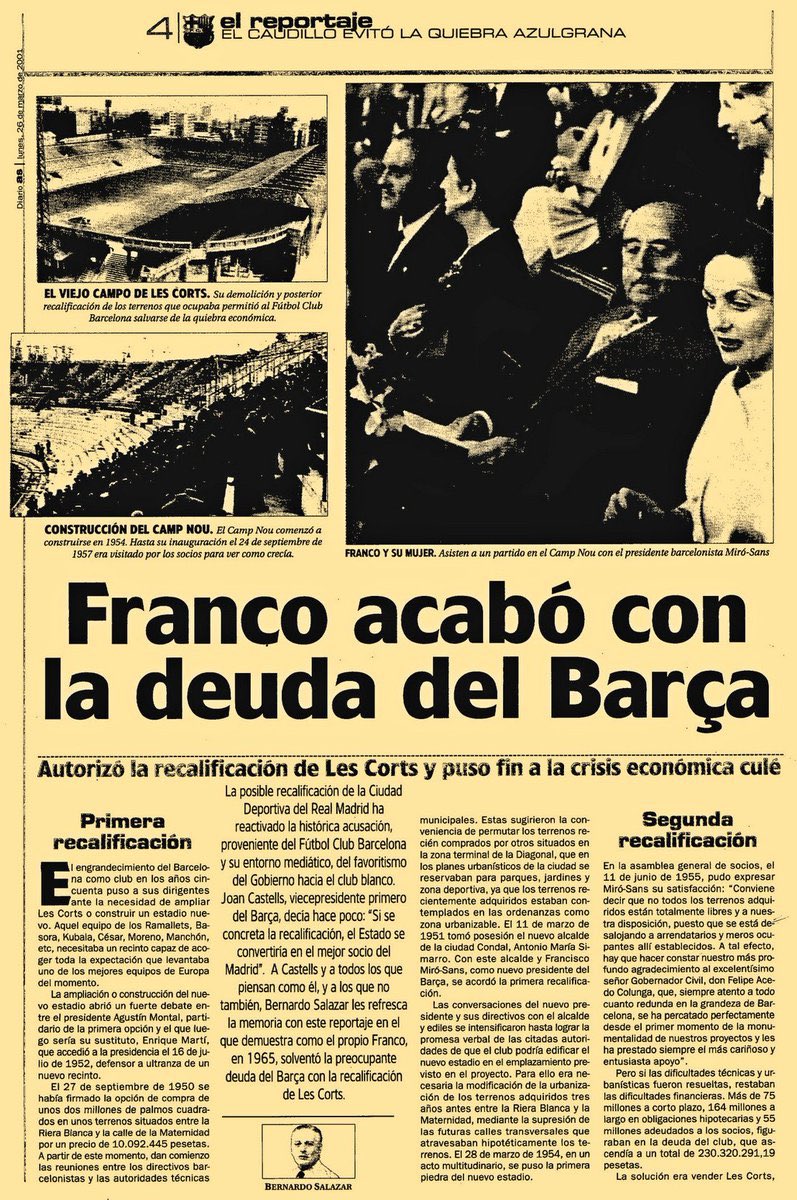brunogmsg's tweet photo. @gabrielkfn22 @eudiasgalodoido @oficialsincerao Só esqueceu de falar que o Franco perdoou dívida do Barcelona, evitando a quebra; financiou 50% do complexo esportivo com dinheiro do estado, foi condecorado três vezes com medalha de honra do clube e foi até escolhido presidente de honra da inauguração do Camp Nou. https://t.co/vexei6w2BO