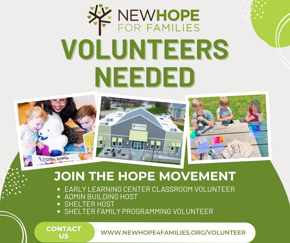 We are currently seeking more dedicated volunteers to join the hope movement! We have several opportunities available behind the scenes. If you are interested, please complete a volunteer profile on our website: newhope4families.org/volunteer