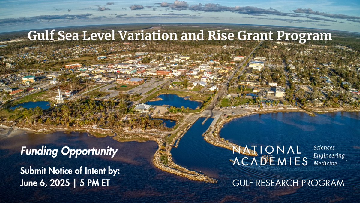 Open funding opportunity! The GRP is seeking proposals for interdisciplinary projects that refine #SeaLevelRise projections and develop tools for decision makers. Up to $7M available. Submit your NOI by June 6! ow.ly/Ex9850VU2EE #GulfCoast