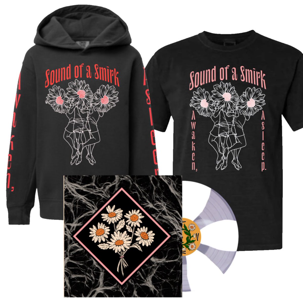 SoundofaSmirk's tweet photo. Awaken, Asleep. - June 27th.

Vinyl, shirts, hoodies, and bundles all available for preorder, link in bio.

Awaken, Asleep. “Daisy” vinyl is limited to 250.
https://t.co/2LK4VINr4E

Artwork done by our long time collaborator and friend, the amazing Derek Quinlan (@landofquin). https://t.co/HJK8OKAuGV