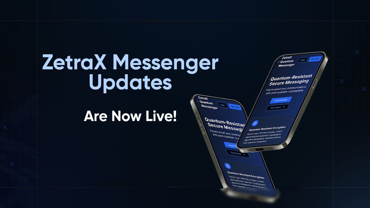 ZetraxAi's tweet photo. ZetraX Quantum Messenger — Upgrades Now Live

We’re pleased to announce that the latest upgrade to ZetraX Quantum Messenger has been successfully deployed. This release introduces a range of enhancements focused on user authentication, onboarding efficiency, and communication integrity—designed to advance our mission of secure, decentralized messaging at a quantum-resilient standard.

Deployed Improvements
🌐 Redesigned Connection Handshake
The peer-to-peer session initiation process has been fully restructured for greater reliability and ease of use. Connection stability and initiation speed have been significantly improved, removing the need for manual codes or fallback configurations.

🔐 Integrated Web3 Authentication
Users can now authenticate using their Web3 wallets. This introduces a cryptographically verifiable identity layer, enhancing both access control and session integrity.

🚀 Onboarding Optimization
The user onboarding sequence has been simplified and restructured for faster initial setup and improved UX across devices. Secure messaging can now begin within seconds of app launch.

🛠️ Protocol-Level Enhancements
Backend improvements include better transport resilience, lower handshake latency, and more consistent message delivery—especially in high-traffic conditions.

ZetraX continues to evolve as the quantum-secure communication layer for Web3.