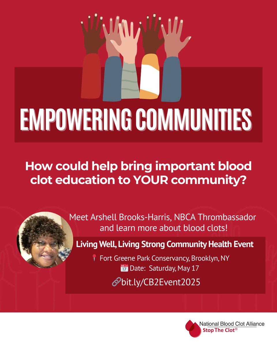 🌟 Empowering Communities w/ Education &amp; Awareness 🌟Meet Arshell &amp; learn about blood clots—plus health screenings, fitness classes, healthy food &amp; more! This is FREE &amp; open to the public. <a href="/bkcb02/">BKCB02</a>
📍 Fort Greene Park Conservancy
📅 Saturday, May 17
🔗Info: bit.ly/CB2Event2025