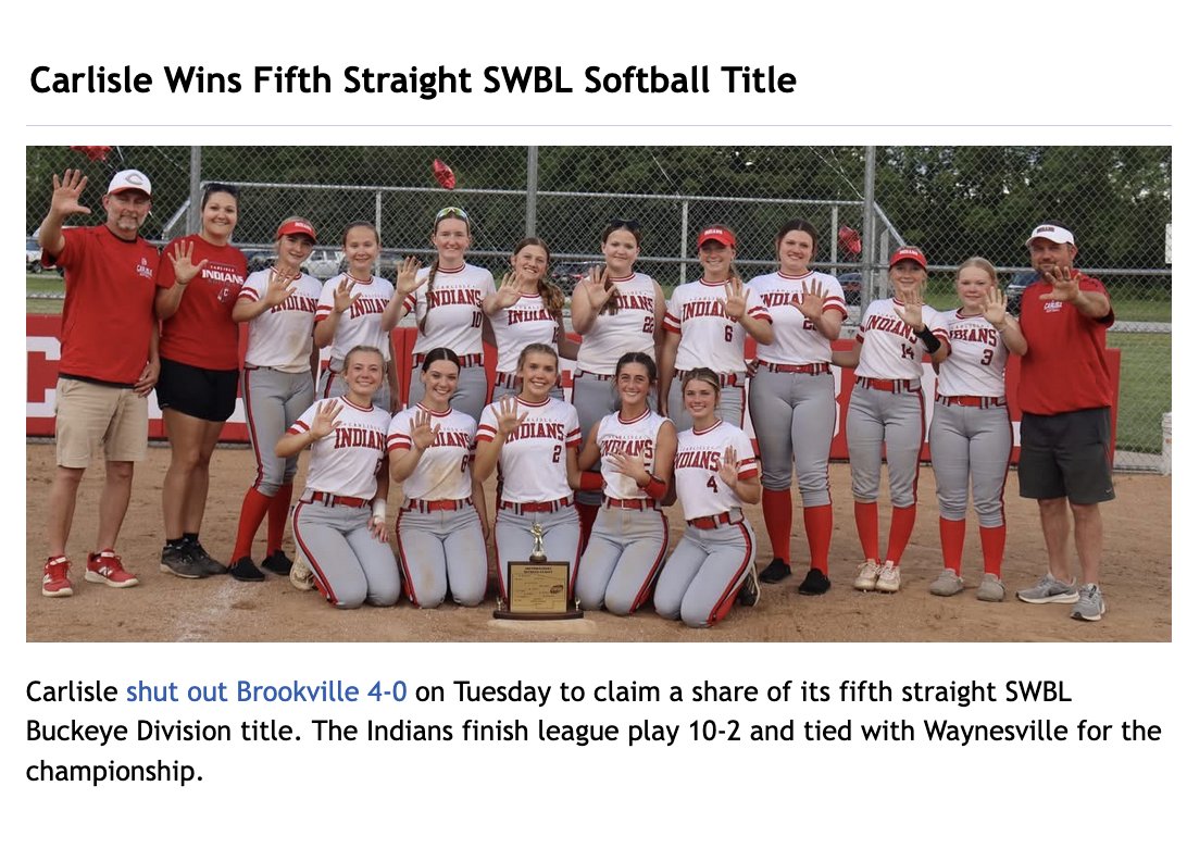 Southwestern Buckeye League (@swblsports) on Twitter photo Carlisle Wins Fifth Straight SWBL Softball Title swblsports.com <a href="/Carlisleathlet1/">Carlisleathletics</a> <a href="/CarlisleLocal/">Carlisle Local School District</a> Carlisle Wins Fifth Straight SWBL Softball Title swblsports.com <a href="/Carlisleathlet1/">Carlisleathletics</a> <a href="/CarlisleLocal/">Carlisle Local School District</a>