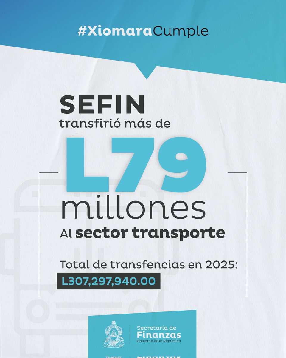 🚖 SEFIN transfirió más de L79 millones para el Bono Compensatorio al sector transporte, acumulando un total superior a L307 millones en lo que va del año 2025.

#XiomaraSíCumple