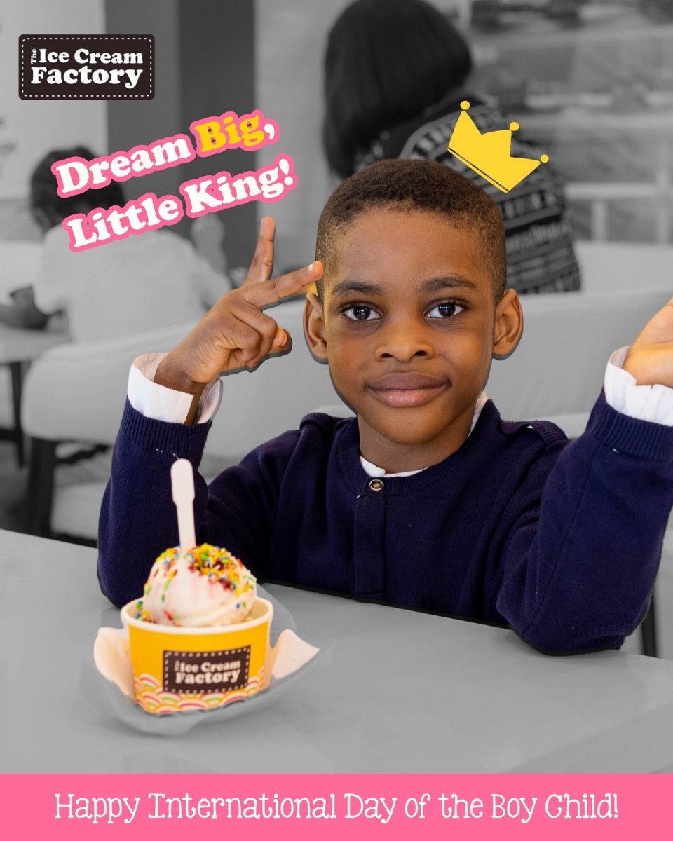 the_icfNG's tweet photo. Happy International Day of the Boy Child 💗

To all the little kings out there, we celebrate you

You deserve love, laughter, and the freedom to dream as big as the sky!

#theicecreamfactory #icecreaminlagos  #icecreamshopinlagos #happinessmadehere #InternationalDayOfTheBoyChild https://t.co/Dxx4pnA66O