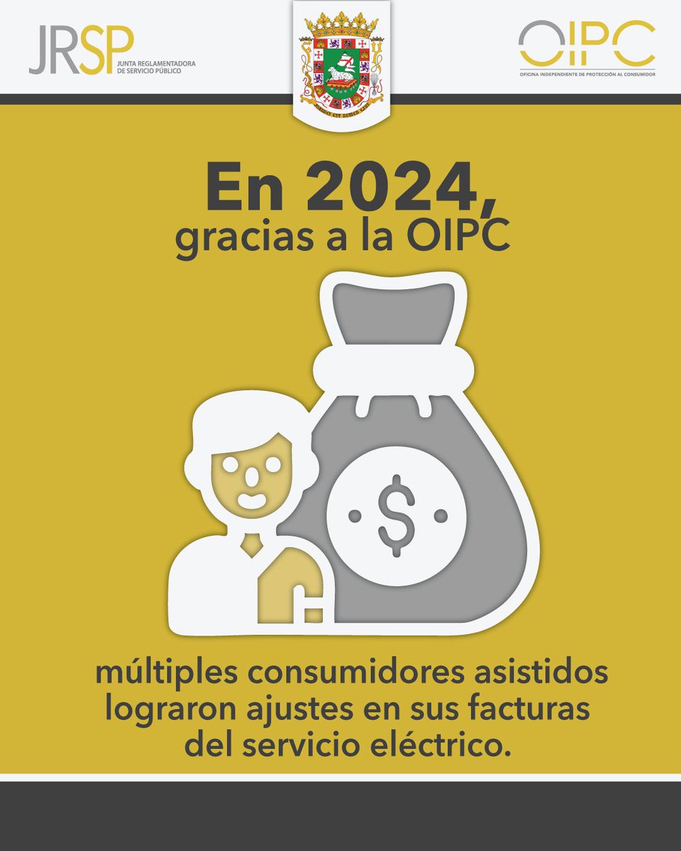 En 2024, gracias a la gestión de la OIPC, múltiples consumidores asistidos recibieron un total de $339,552.51 en ajustes en sus facturas del servicio eléctrico. 
¡Nuestro compromiso es servir!