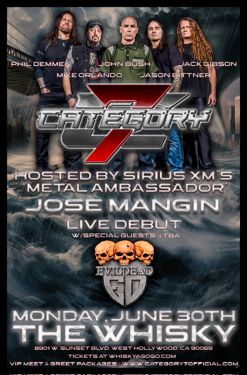category7band (@category7band) on Twitter photo <a href="/category7band/">category7band</a> proudly announces SiriusXM's "Metal Ambassador" of <a href="/SiriusXMOctane/">Octane</a> & <a href="/fnliquidmetal/">SiriusXM Liquid Metal</a> the one & only <a href="/josemangin/">Jose "Metal Ambassador" Mangin</a> will be hosting our "Live Debut" Show @ The World Famous <a href="/TheWhiskyAGoGo/">Whisky A Go-Go</a> w/guests EvilDead & more on June 30th!!
TICKETS HERE:
ticketweb.com/event/category… <a href="/category7band/">category7band</a> proudly announces SiriusXM's "Metal Ambassador" of <a href="/SiriusXMOctane/">Octane</a> & <a href="/fnliquidmetal/">SiriusXM Liquid Metal</a> the one & only <a href="/josemangin/">Jose "Metal Ambassador" Mangin</a> will be hosting our "Live Debut" Show @ The World Famous <a href="/TheWhiskyAGoGo/">Whisky A Go-Go</a> w/guests EvilDead & more on June 30th!!
TICKETS HERE:
ticketweb.com/event/category…