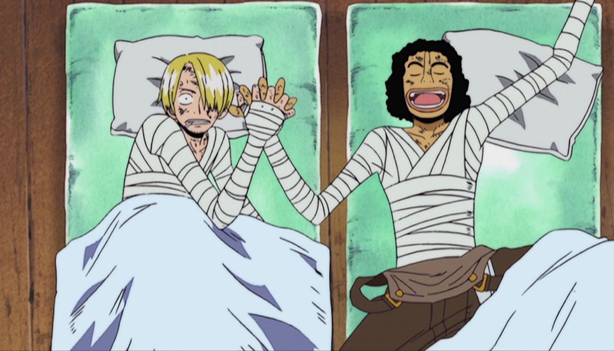 churroppa's tweet photo. if i had a nickel for every time sanji grabbed usopps hand in his sleep i would have two nickels. which isnt a lot but its gay that it happened twice right? #sanuso https://t.co/Qj7vlONKXk