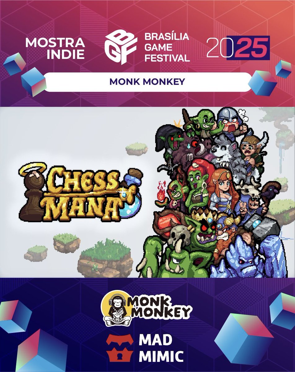 Neste fim de semana estamos na Mostra Indie do <a href="/BrasiliaGameF/">Brasilia Game Festival - BGF</a> apresentando os jogos No Heroes Here 2 e Chess of Mana! 🏰 ♟️

O evento acontece nos dias 16, 17 e 18 de maio das 11h às 20h no Centro de Convenções Ulysses Guimarães, em Brasília. Venham visitar nosso estande! ❤️