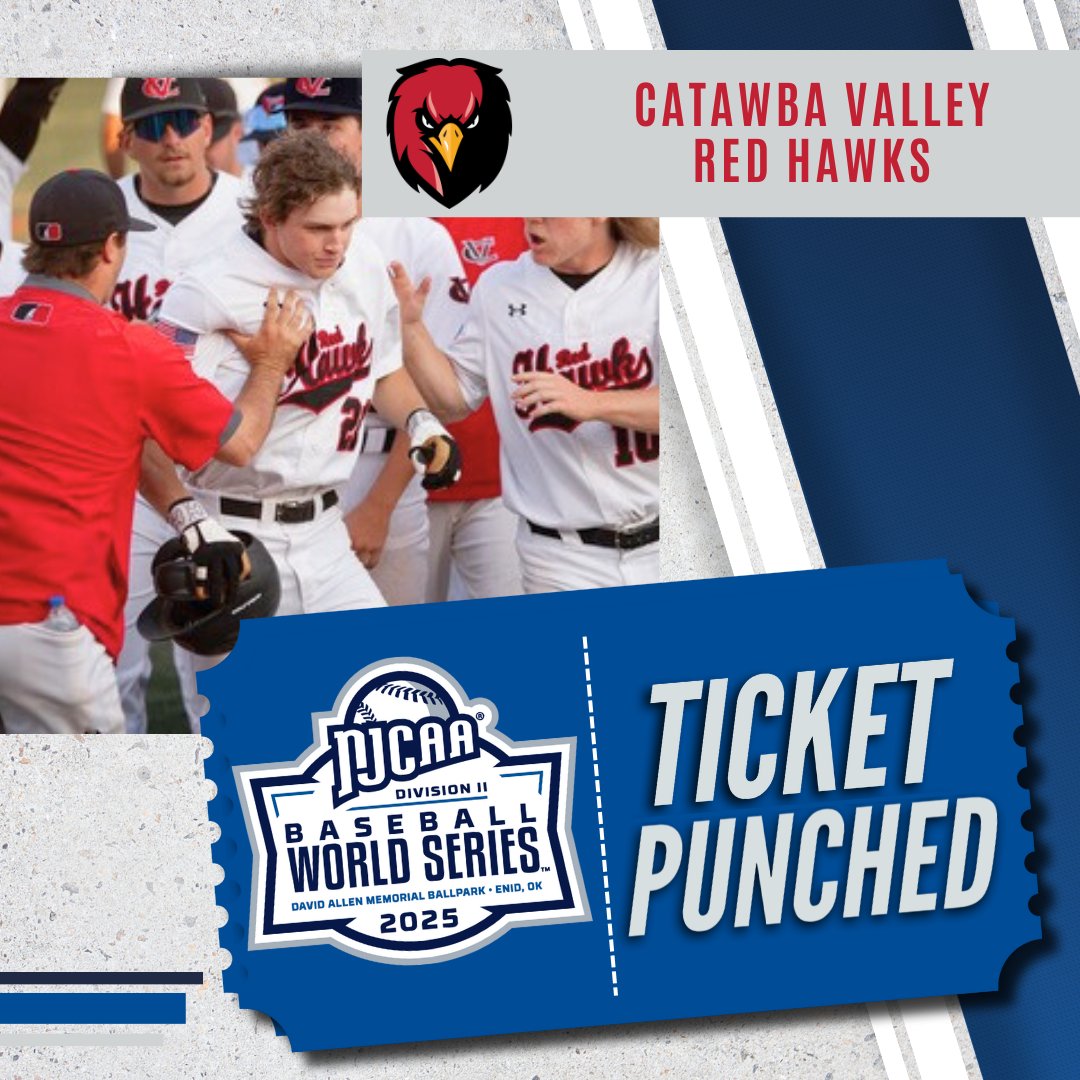 🗺️The Red Hawks' Journey Continues to Enid, OK!

Catawba Valley punches their ticket to the 2025 #NJCAABaseball DII World Series by winning the South Atlantic District.

njcaa.org/sports/bsb/202…