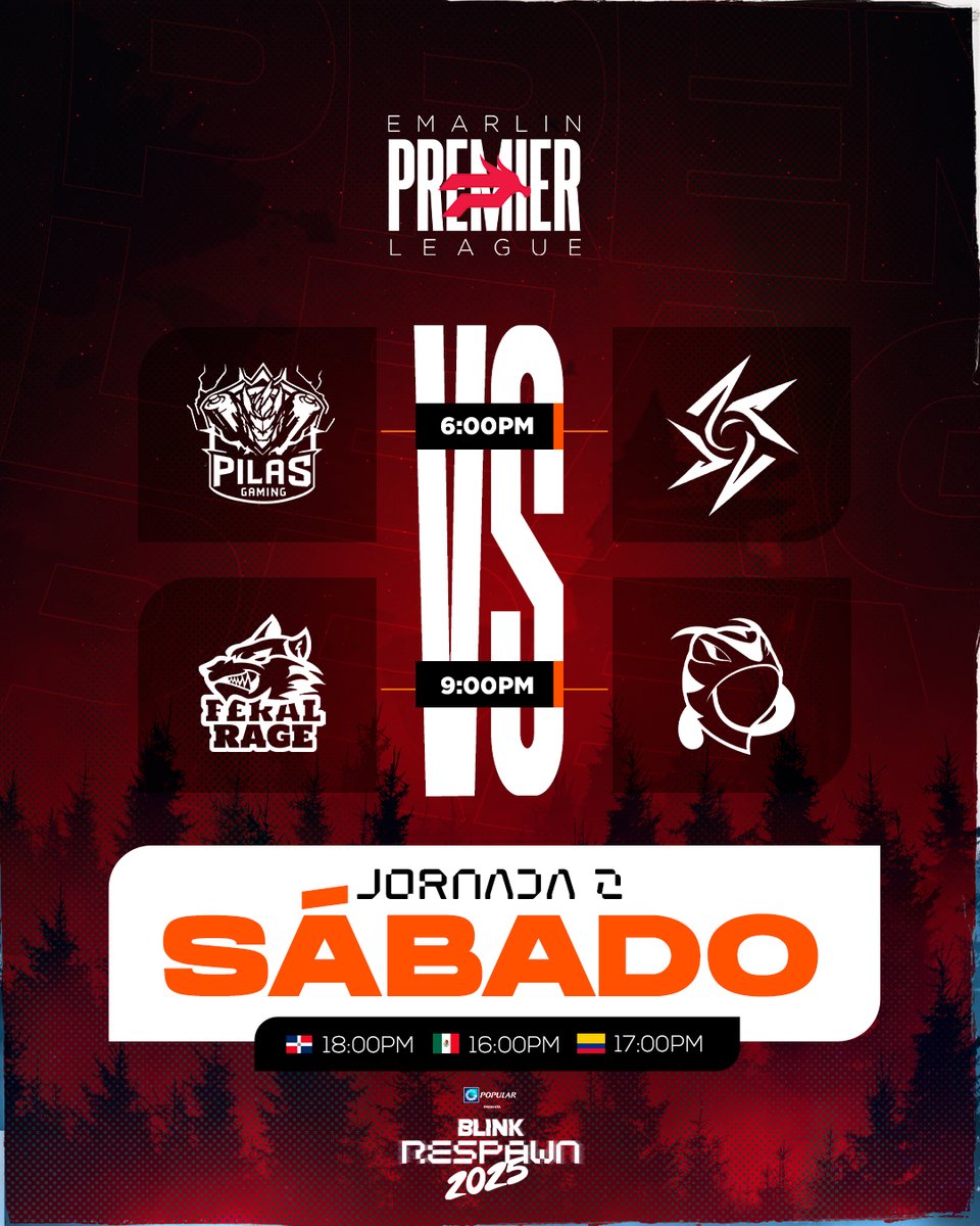 emarlinlol's tweet photo. 📅 SÁBADO – Jornada 2
🕕 6:00PM - Pilas Gaming 🐍 vs The Nice Team 🌀
🕘 9:00PM - Feral Rage 🐺 vs League of Frogs Esport 🐸

📅 DOMINGO – Jornada explosiva
🚀 Space Rabbit Esports 🐰 vs Phantom Thieves Esports 🕵️
🔥 Samsara 2025 🔮 vs Monos Norteños 🐒 https://t.co/gvWTcvopxD