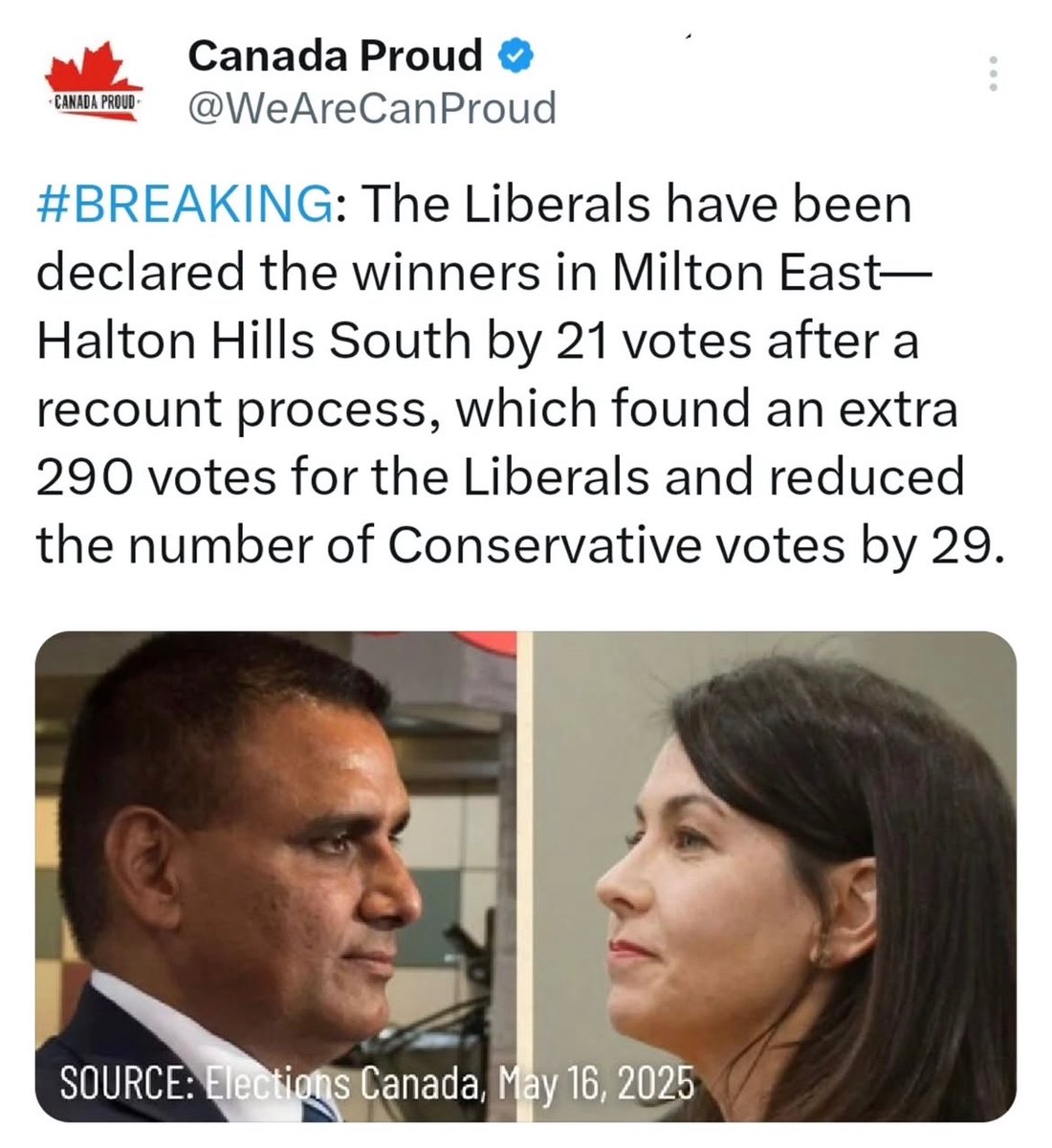 mrsunshinebaby's tweet photo. BREAKING NEWS 🚨 Liberals flip yet ANOTHER riding, in Ontario, in a very SHADY WAY. https://t.co/XfDJRXJ2t9
