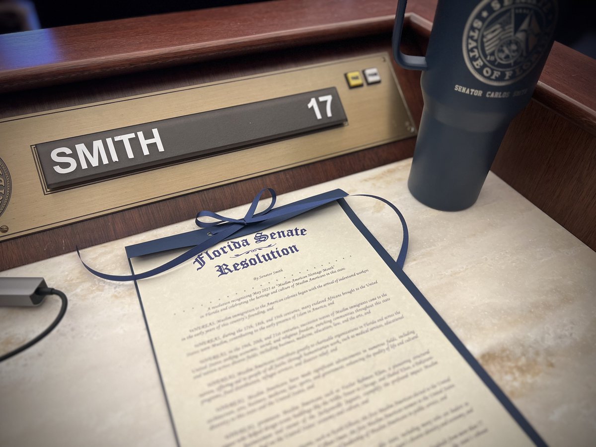 Proud to announce our SR 1384 recognizing May as Muslim-American Heritage Month was recently adopted by the Florida Senate!

Muslim communities have long shaped Florida’s culture, economy, + civic life, from early immigrants to today’s leaders.

We recognize their contributions!