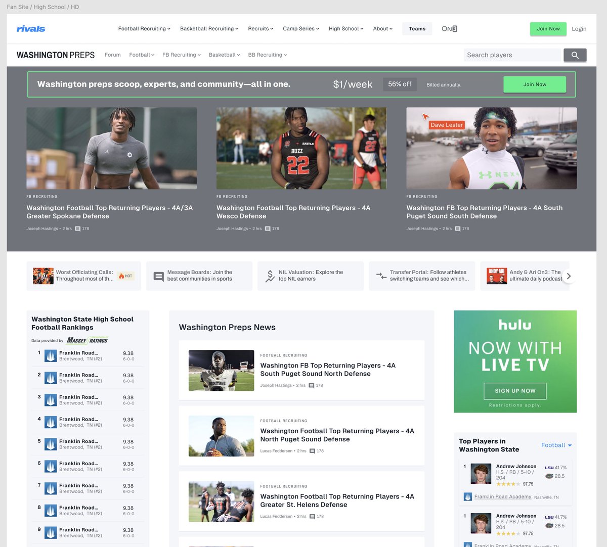 Among the most significant reasons we pursued <a href="/rivals/">Rivals</a> was the untapped potential in the high school market—a space we’ve never prioritized at scale. Rivals has the brand to lead. Sneak peek at the new High School site skins dropping July 1: (great work <a href="/dmlcreative/">dmlcreative</a> -- the orig
