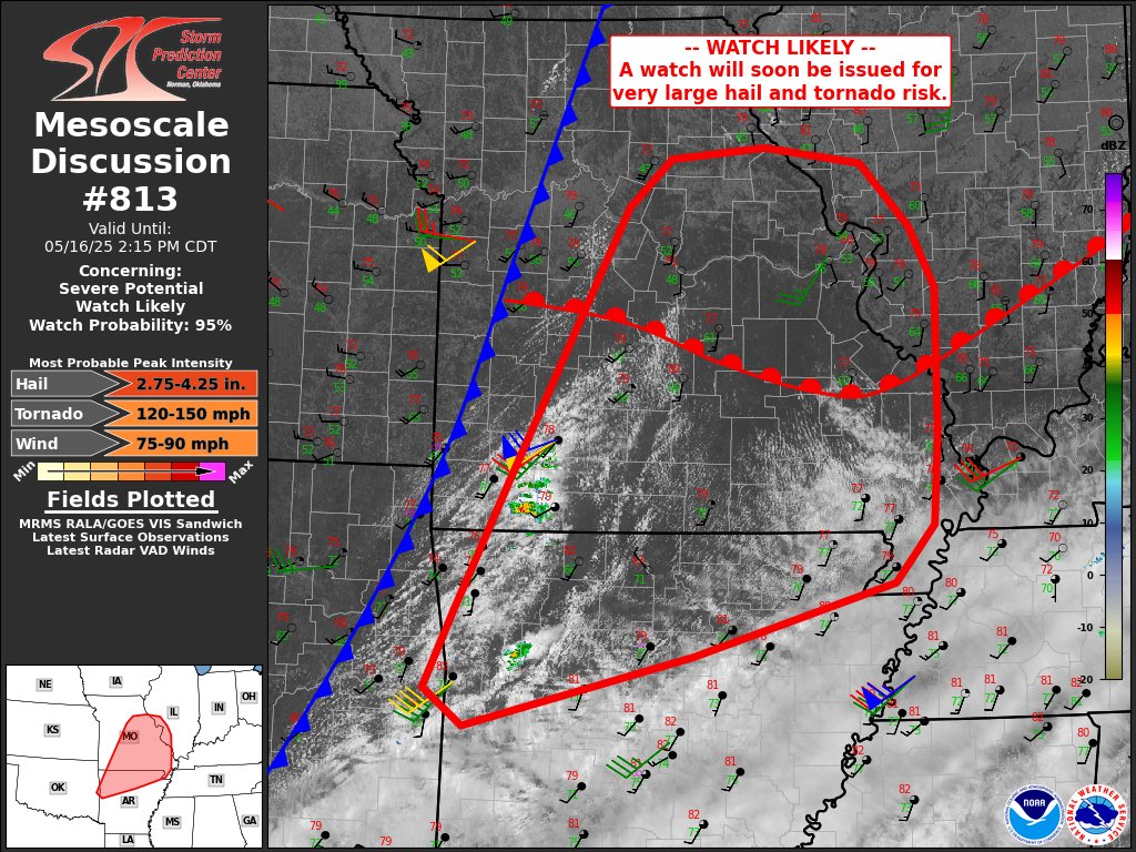 11:43am CDT #SPC_MD 0813 , #ilwx #mowx #arwx #okwx, spc.noaa.gov/products/md/md…