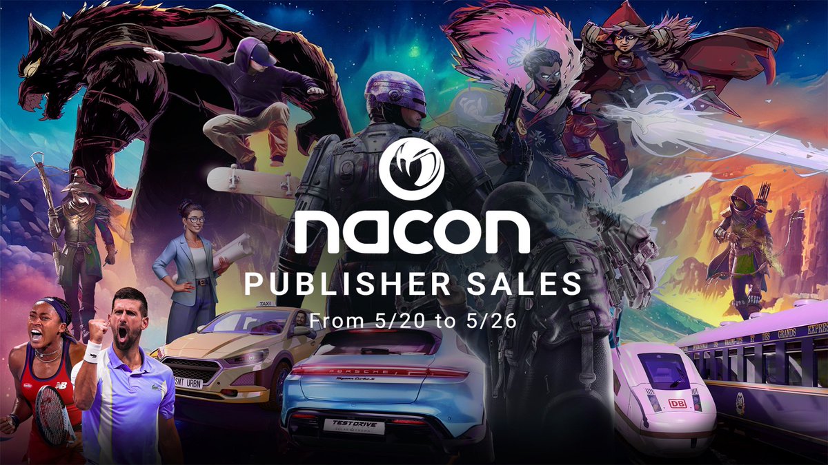 Nacon's tweet photo. Looking for your next gaming adventure to dive into? Get ready, some mind-blowing deals are coming your way! 😎🎮
#Nacon #PublisherSales #RoboCopRogueCity #Rugby25 #TDUSC #Tiebreak https://t.co/zzejAKcW8F