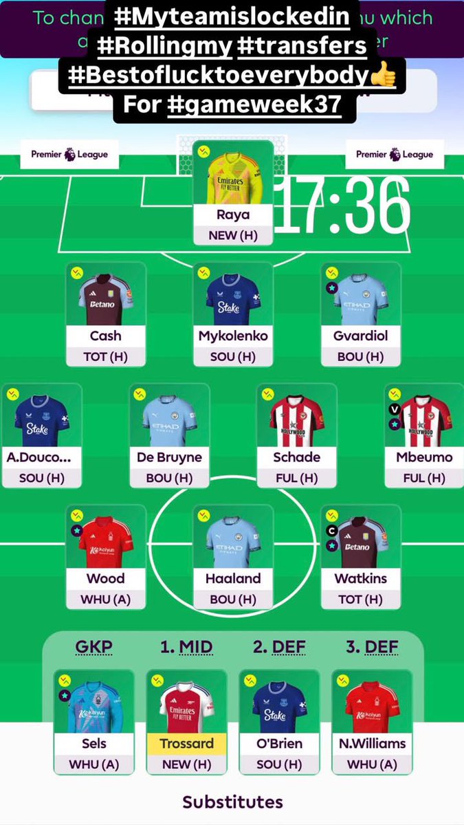 FplBilardi's tweet photo. #Myteamislockedin #fantasypremierleague
#Rollingmy #transfers
#Bestoflucktoeverybody👍
For #gameweek37 https://t.co/L9FgKwZgbS