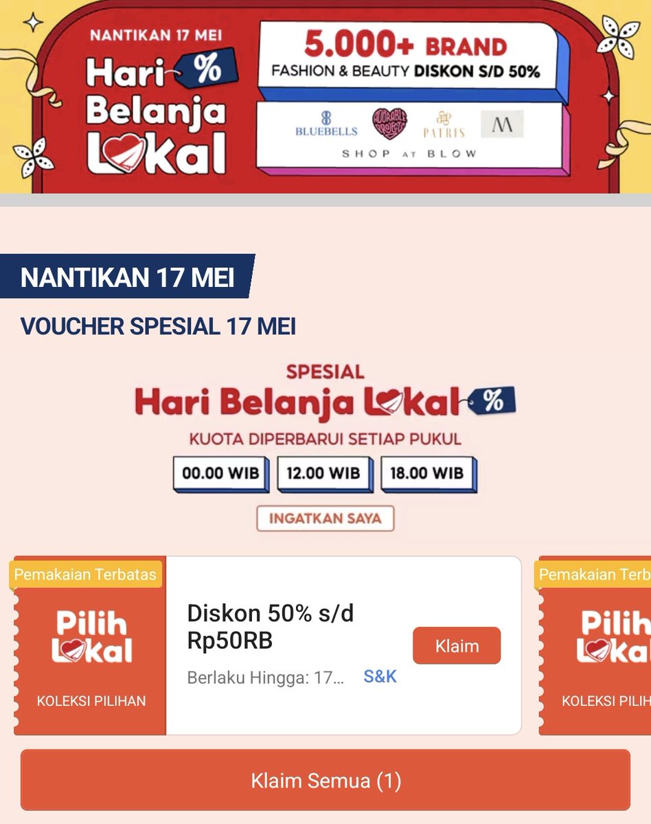 cekoutshope's tweet photo. Pilih Lokal 17 Mei
⏰️00.00 WIB

Klaim semua Voucher nya
https://t.co/c2RbGLUs68 https://t.co/9rd4rytzMn