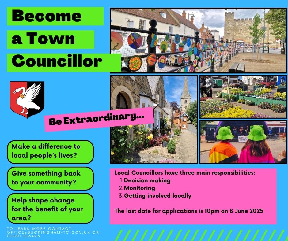 Make a difference in Buckingham! 🏛️ Apply to be a councillor by 8th June 2025. Download the questionnaire here: buckingham-tc.gov.uk/become-a-town-… 📅 #BuckinghamTownCouncil #CommunityLeadership #LocalGovernment