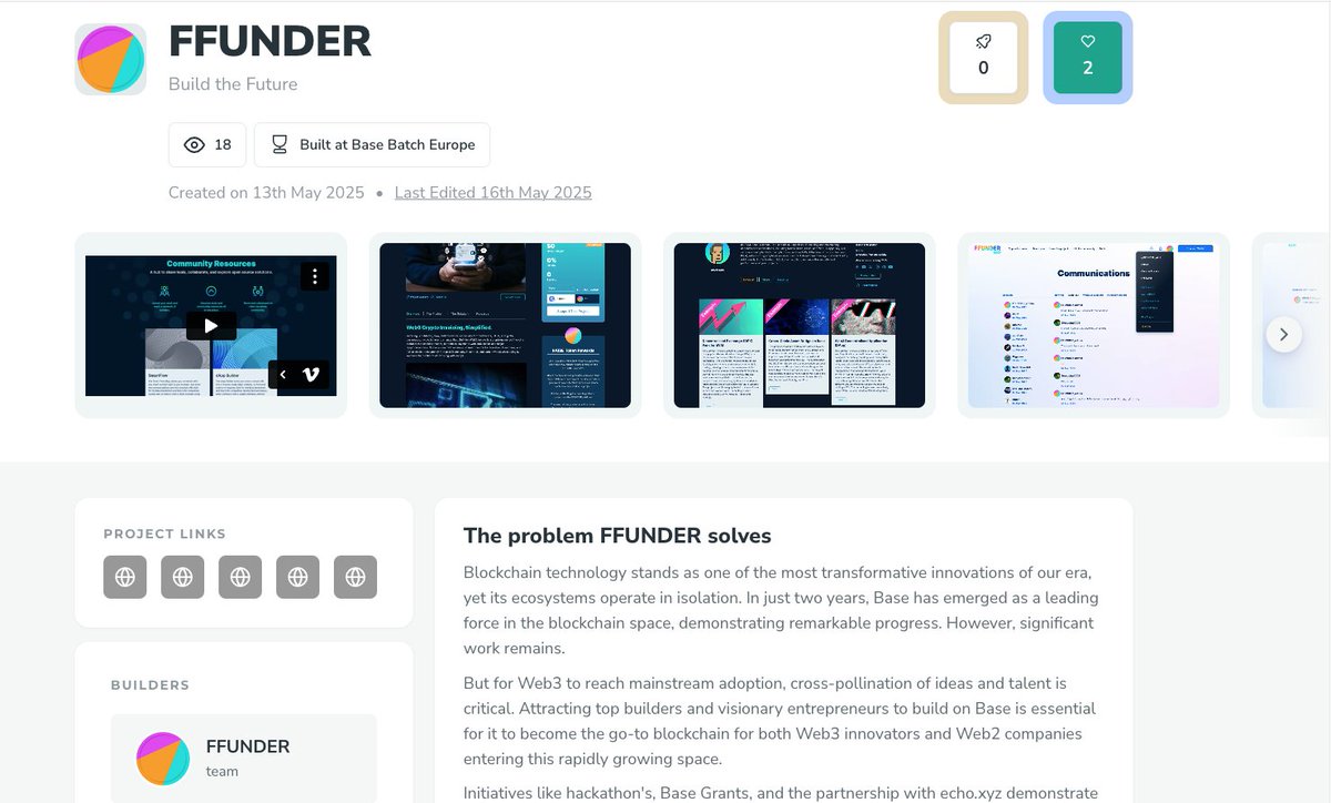 FFUNDER_io's tweet image. Base Batch submitted! It's been a wild few weeks building and adding features, but we made it.
Counting on your votes, fam! 🙏🚀
Vote here... devfolio.co/projects/ffund…
#Base #OnchainBuilders