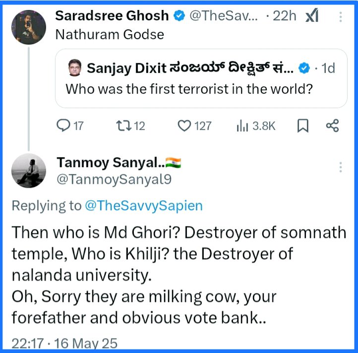TanmoySanyal9's tweet photo. An average sikular bong!! Shame of West Bengal...
I am also a bong but #Wearenotsame bro... https://t.co/ATbf3eQDDe