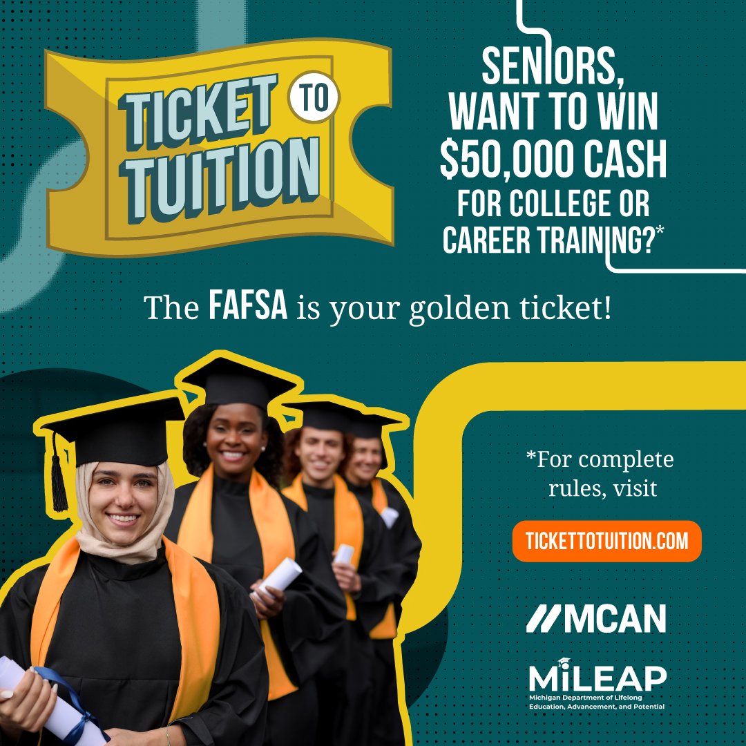 Today is the last day to enter! 💰 Enter the Ticket to Tuition giveaway. 👩‍🎓 Don’t miss out on cash for college or career training.
*For complete rules, visit TicketToTuition.com. 

#TicketToTuition #Tuition #Giveaway #TuitionGiveaway #MIStudentAid #FinancialAid #FAFSA