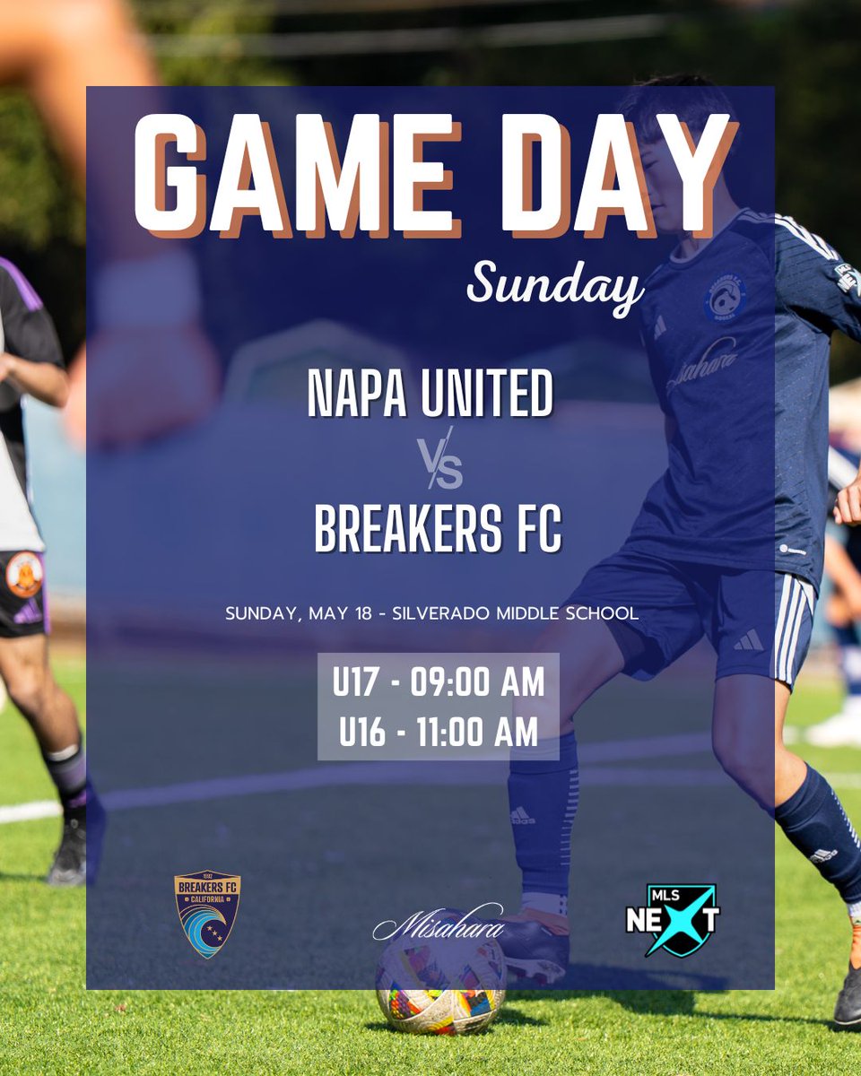 📅 WEEKEND MATCHES:

Saturday @ Val Vista vs Ballistic United
▪️ U15 – 9:00 AM
▪️ U14 – 11:00 AM
▪️ U13 – 1:00 PM
Sunday @ Silverado MS vs Napa United
▪️ U17 – 9:00 AM
▪️ U16 – 11:00 AM
Let’s go Breakers! ⚽💪
#BreakersFC #Matchday #YouthSoccer #WeekendChallenge