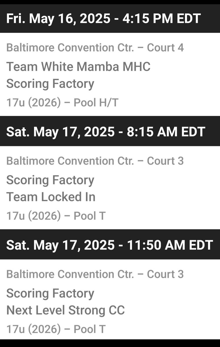 Tonight and Saturday's Schedule <a href="/madehoops/">MADE Hoops</a> 
<a href="/TSF_AAU/">TheScoringFactory Elite</a> <a href="/JPipilo/">Joe Pipilo</a> <a href="/PeteStrobl/">Pete Strobl</a> <a href="/MuracoShay/">Shay Muraco</a> <a href="/CharValleyHoops/">Chartiers Valley Basketball</a> <a href="/Coach_Dot_/">Corey Dotchin</a>