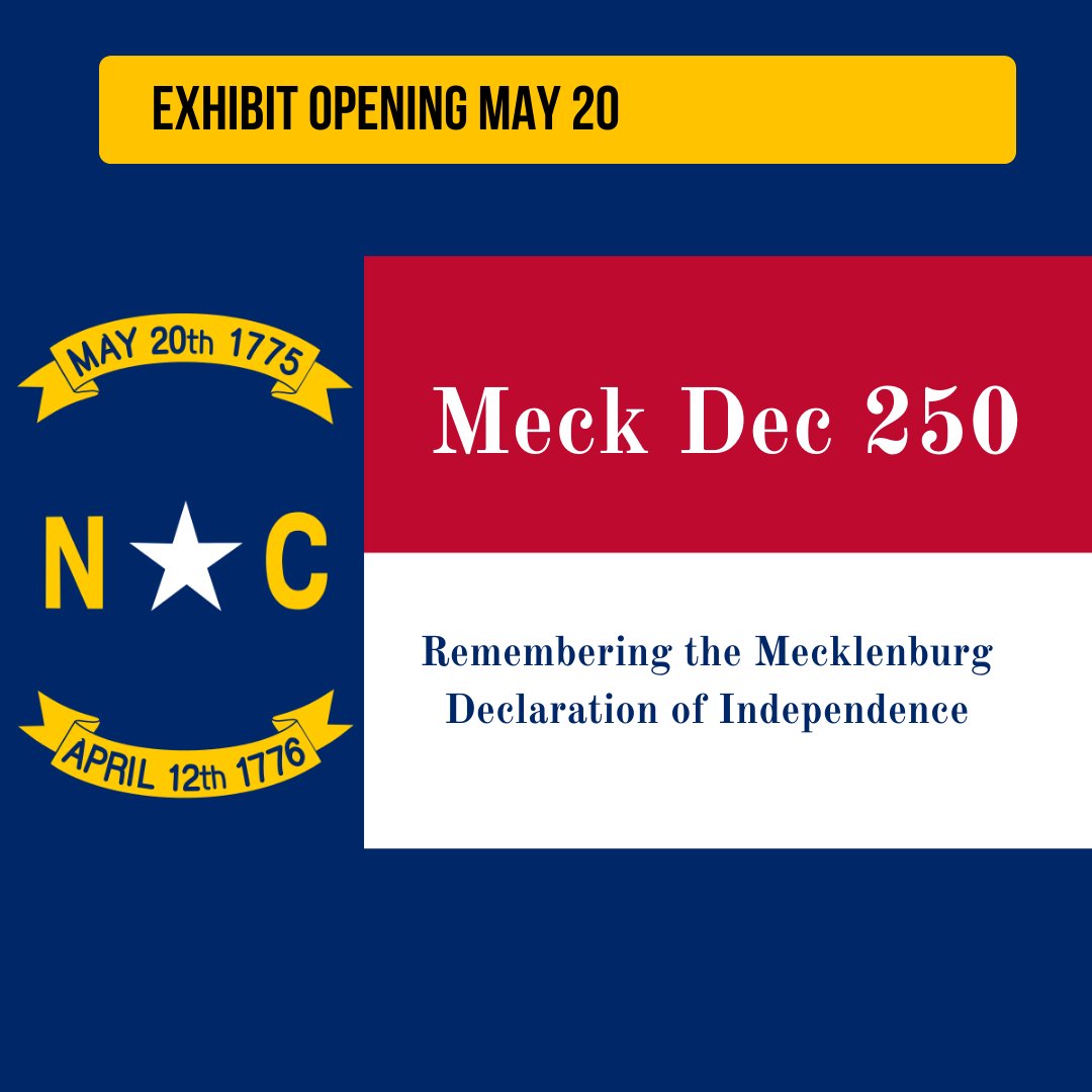 CLThistory's tweet image. Got May 20th plans yet? Head to the corner of Trade &amp;amp; Tryon in Uptown at noon on Tuesday for the official commemoration of the Meck Dec&apos;s 250th anniversary. Then come see our newest exhibit, Meck Dec 250. Exhibit and 2 pm historic tour included in general admission. #clt