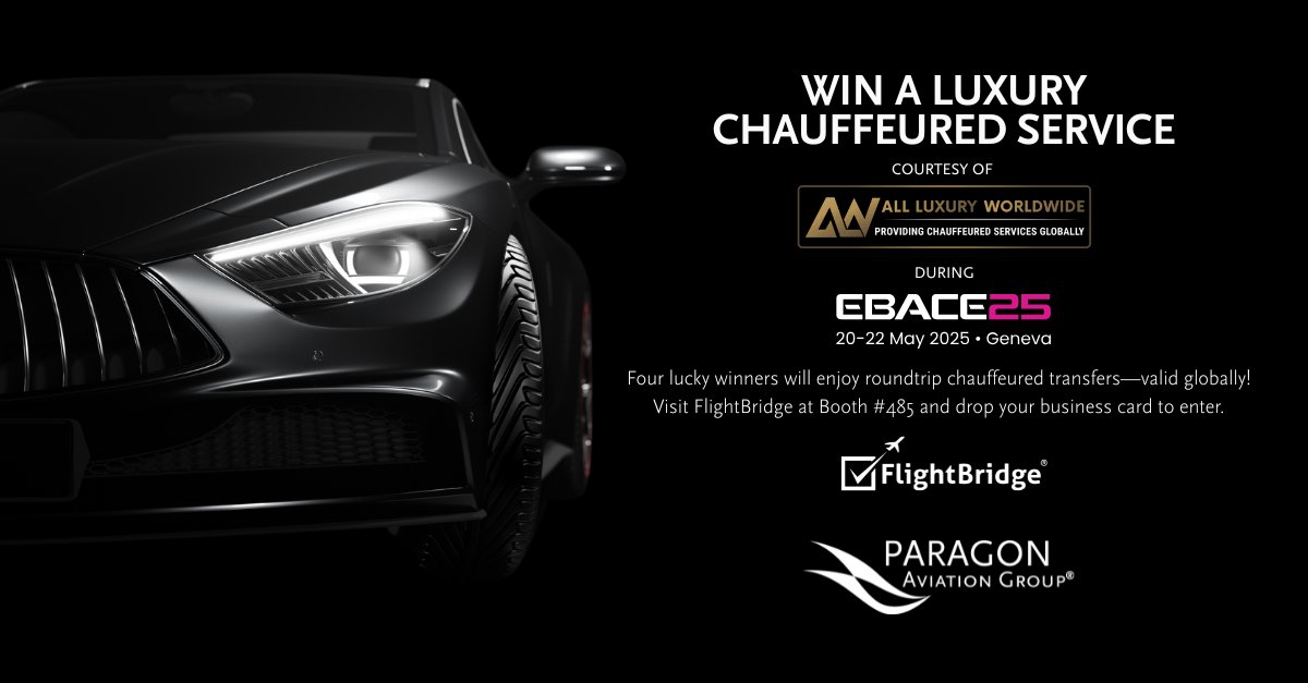 ParagonAviation's tweet image. 🎉 Get Ready to Win at @ebace
#AllLuxuryWorldwide is giving away 4 roundtrip luxury chauffeured services — valid in the U.S. or internationally.

Just stop by @FlightBridge Booth #485, drop your business card, and you’re entered to win!

#EBACE2025 #ParagonNetwork