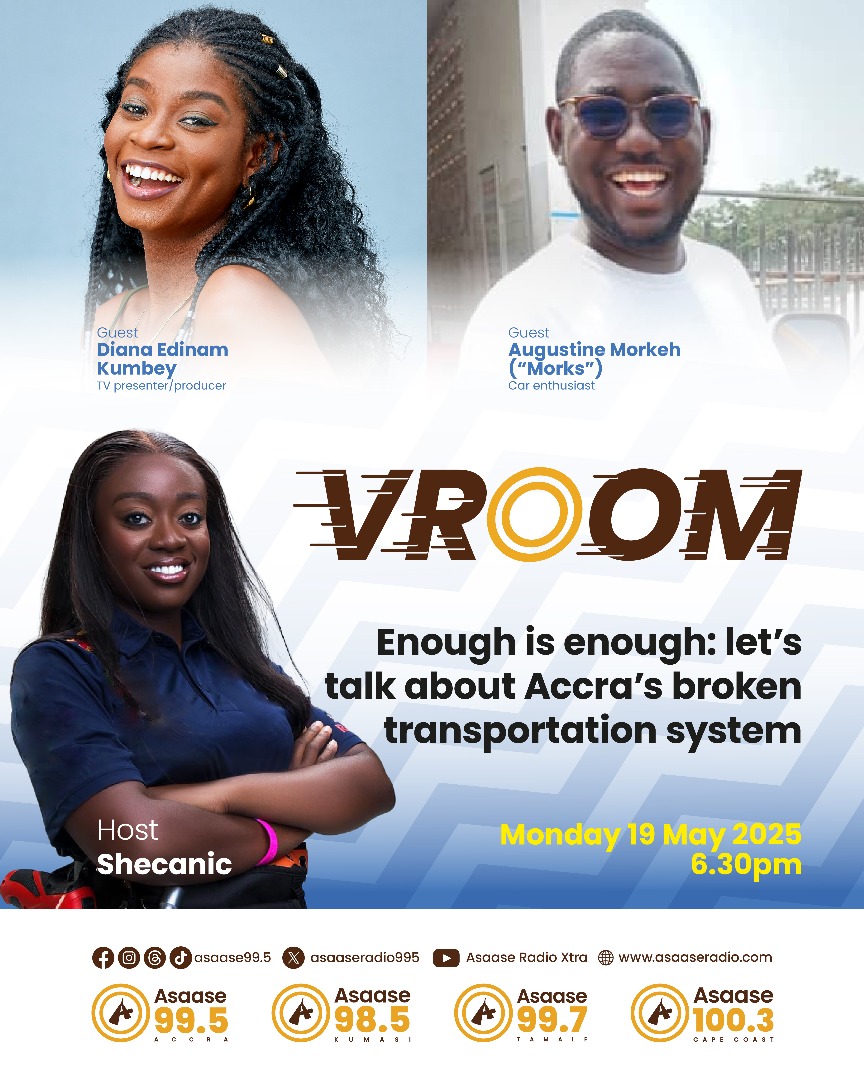 asaaseradio995's tweet photo. Enough is enough!
Let’s talk about Accra’s broken transport system — what’s not working and how it affects you.

🏎Join us this Monday on #VROOM with @Shecanic_gh at 6:30PM

#VROOMWithShecanic #AsaaseRadio https://t.co/MOaFZ9JFez