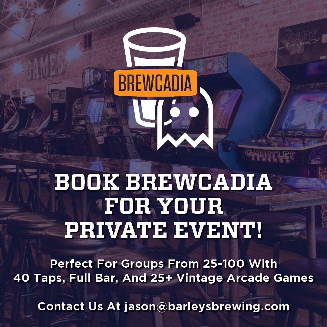 BarleysBrewing's tweet image. Brewcadia will be closed tonight. If you would like to book your own private event, contact us for details. Brewcadia will open at 5:00 PM Saturday Night. #privateevents #arcadebar