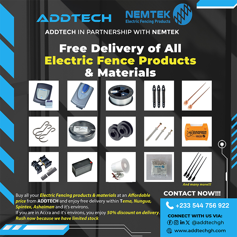 AddtechLiberia's tweet image. Enjoy FREE delivery on all Nemtek electric fence products from ADDTECH.#ElectricFence #SecuritySolutions #AddtechGH #Nemtek